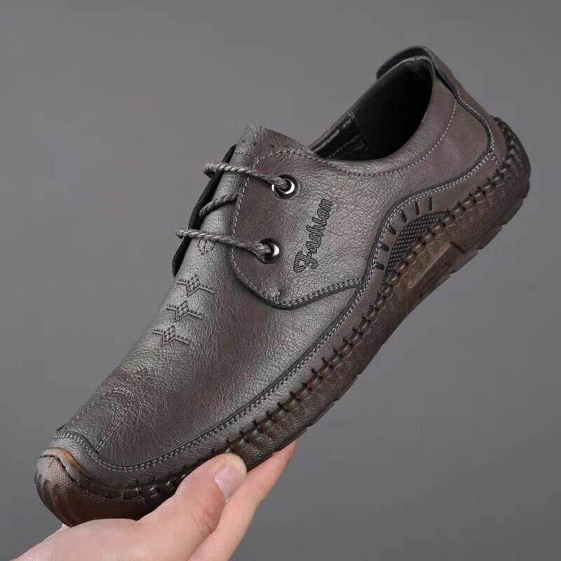 Heren Koeienhuid Ademend Handstiksel Zachte Onderkant Comfortabel Rijden Casual Platte Schoenen