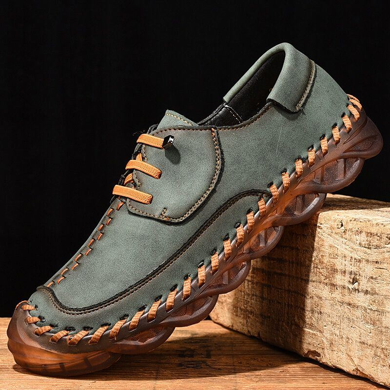 Heren Rundleer Hand Stiksels Antislip Wearasble Casual Schoenen