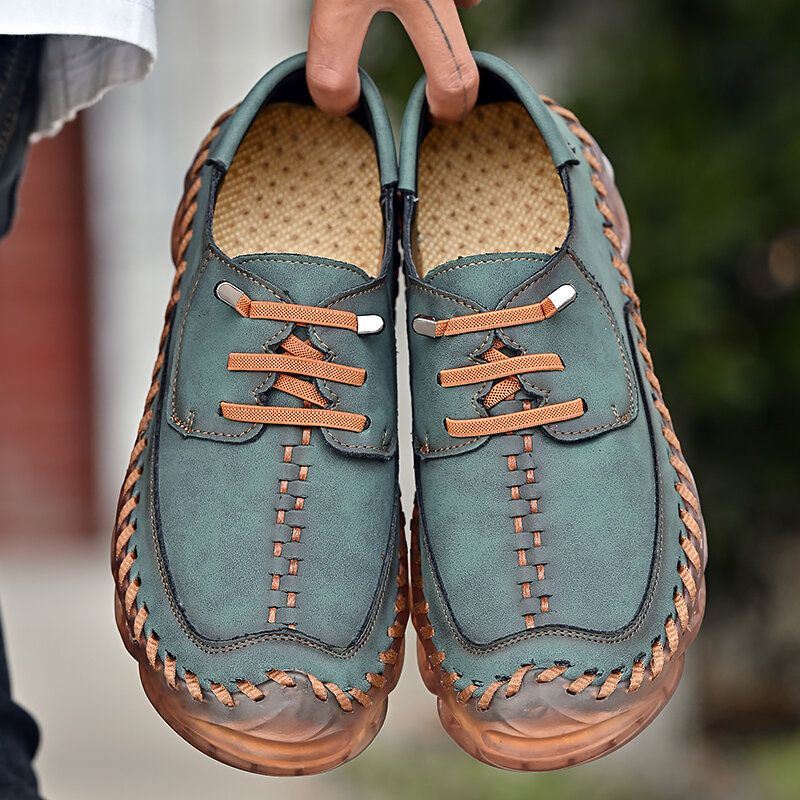 Heren Rundleer Hand Stiksels Antislip Wearasble Casual Schoenen