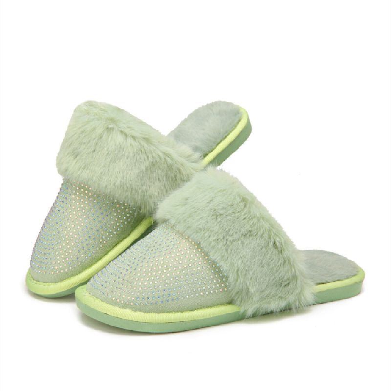 Dames Grote Maat Effen Kleur Strass Huis Harige Pantoffels