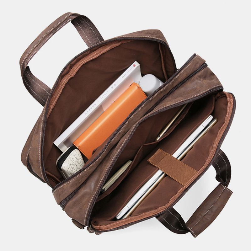 Heren Multifunctionele Multi-pocket Lerarentas Vintage Grote Capaciteit 15.6 Inch Laptoptassen Aktetassen Crossbody Schoudertas Handtas