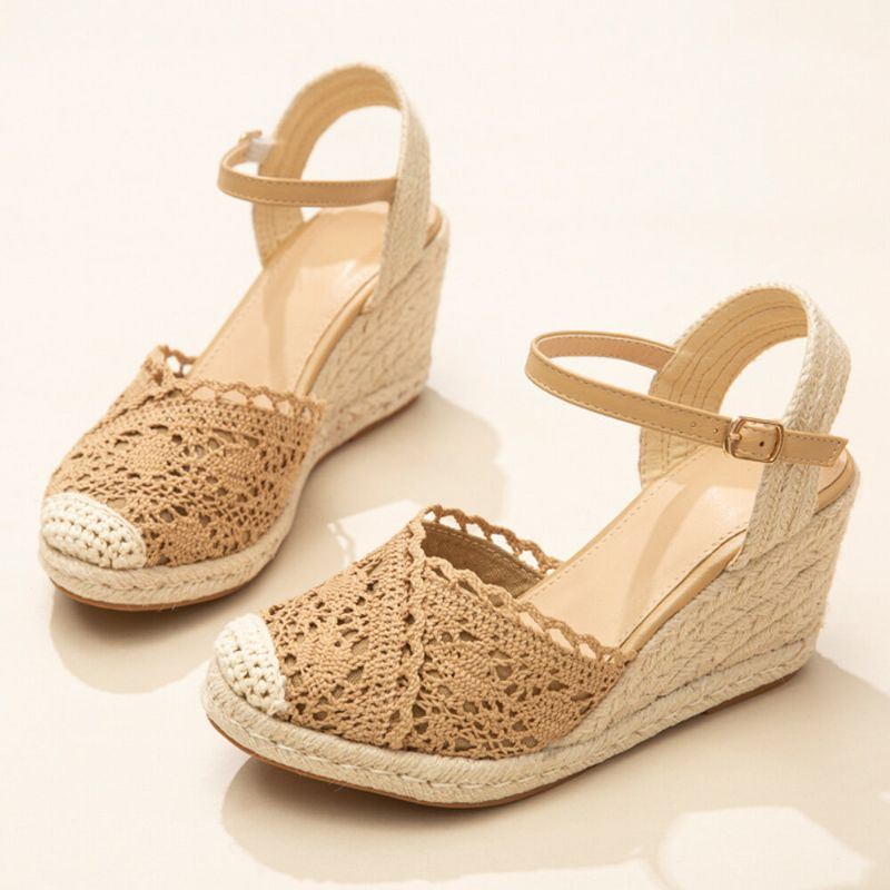 Dames Casual Ademend Kant Gesloten Teen Gesp Comfortabele Espadrille Wedges
