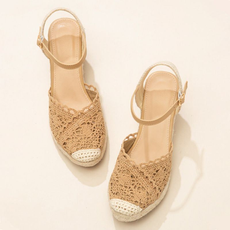 Dames Casual Ademend Kant Gesloten Teen Gesp Comfortabele Espadrille Wedges