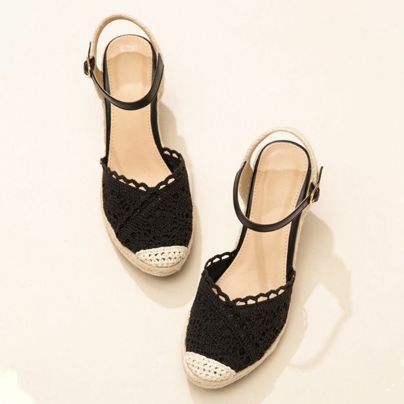 Dames Casual Ademend Kant Gesloten Teen Gesp Comfortabele Espadrille Wedges