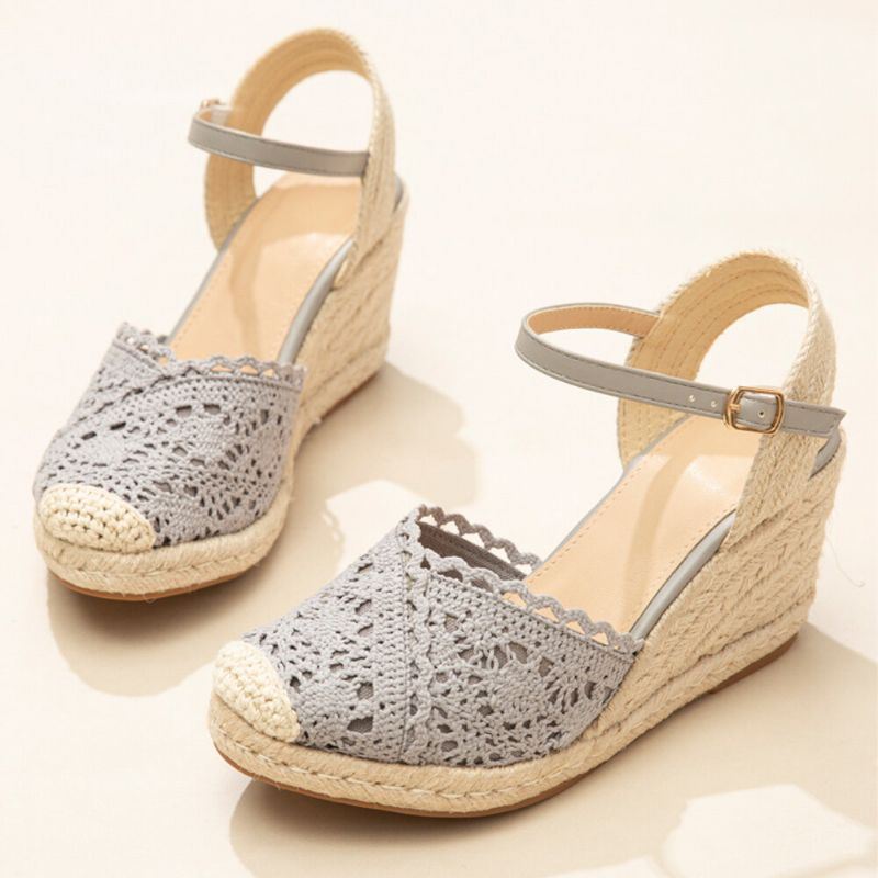 Dames Casual Ademend Kant Gesloten Teen Gesp Comfortabele Espadrille Wedges