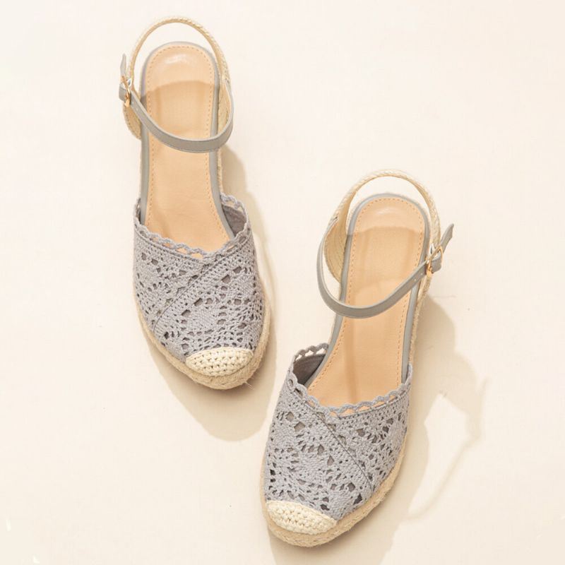 Dames Casual Ademend Kant Gesloten Teen Gesp Comfortabele Espadrille Wedges
