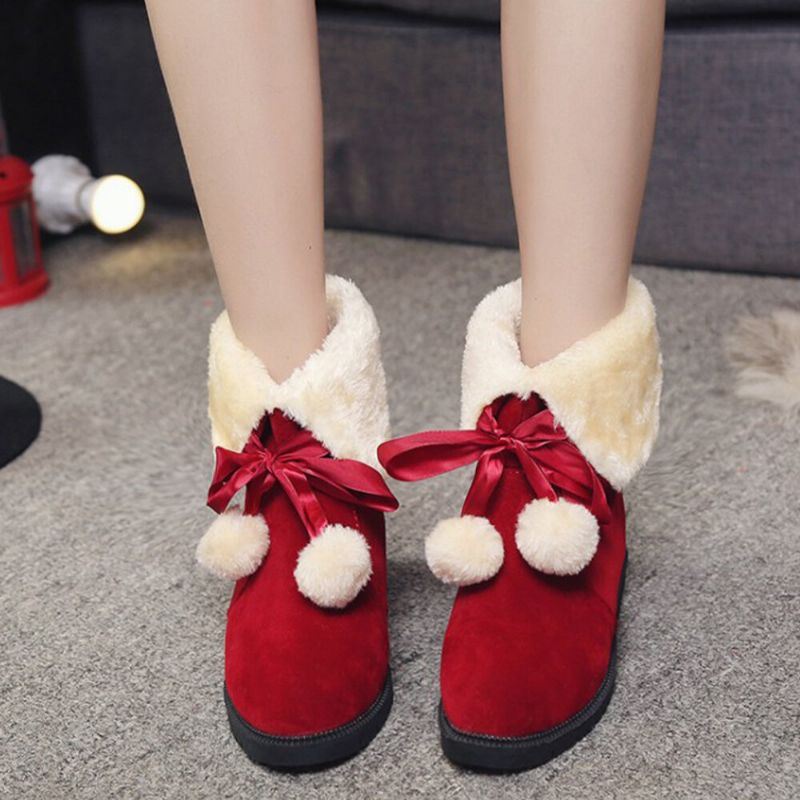 Dames Effen Kleur Casual Elegante Pompom Strik Warme Pluis Flanging Snowboots
