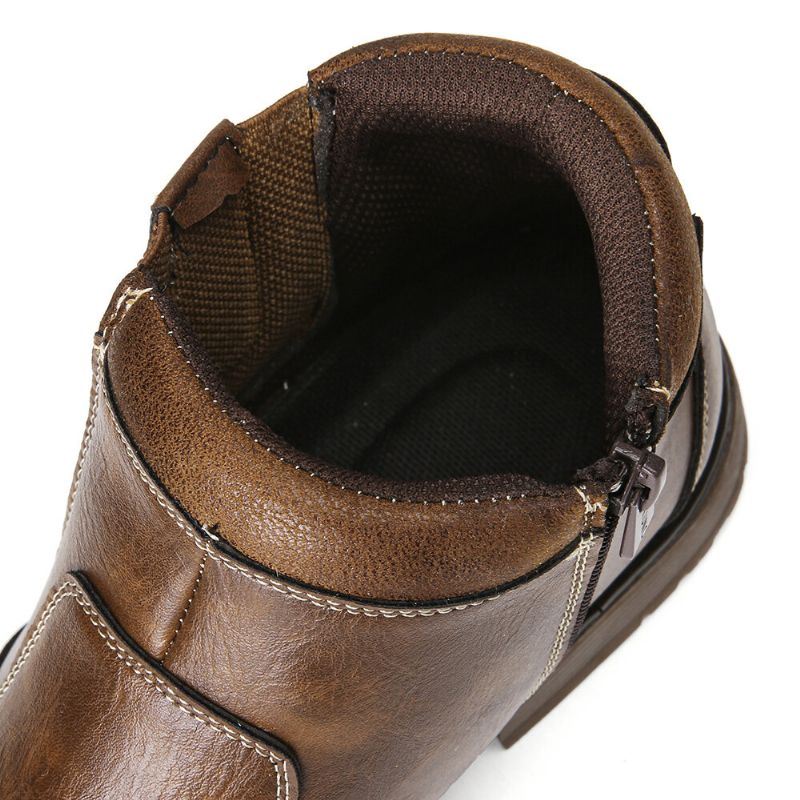 Heren Pure Color Vintage Side Zipper Casual Chelsea Enkellaarsjes