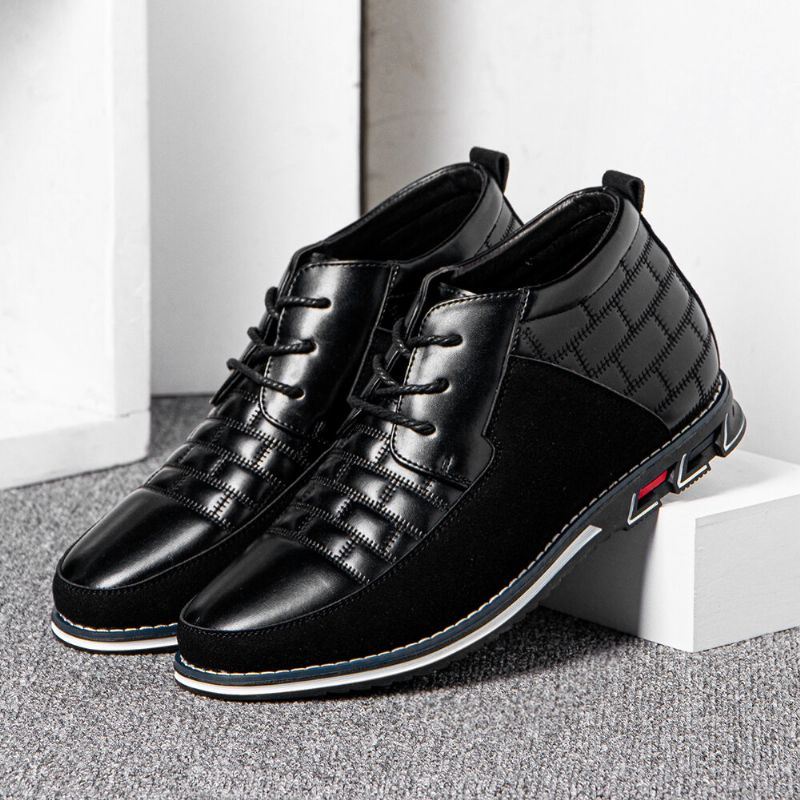 Heren Ronde Neus Comfortabele Zachte Zool Veterschoenen Zakelijke Casual Leren Enkellaarsjes