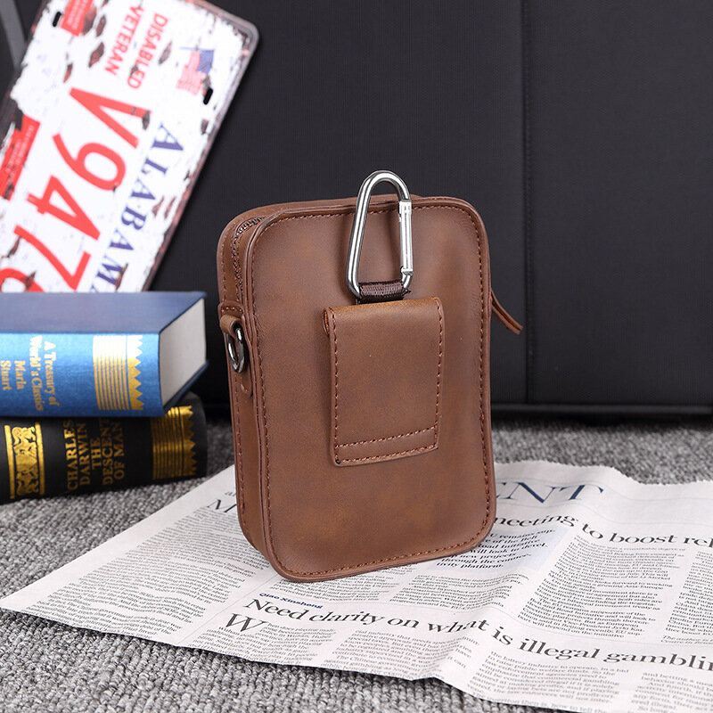 Heren Kunstleer Mini Casual Multi-carry Taille Opknoping 6.3 Inch Telefoon Tas Schouder Crossbody Tas Met Riemlus