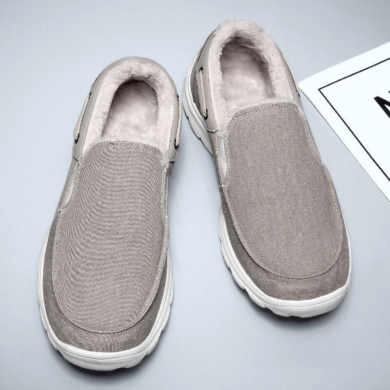 Heren Stiksels Doek Warme Comfortabele Elastische Instapper Sport Casual Platte Schoenen