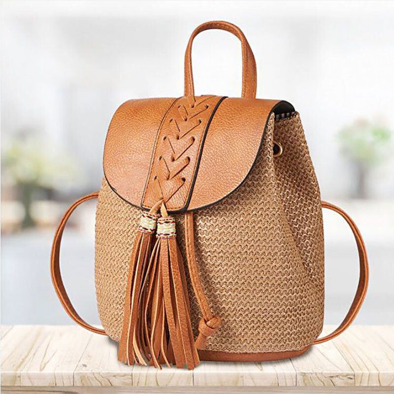 Dames Tassel Strozak Retro Strandtas Rugzak Bucket Bag