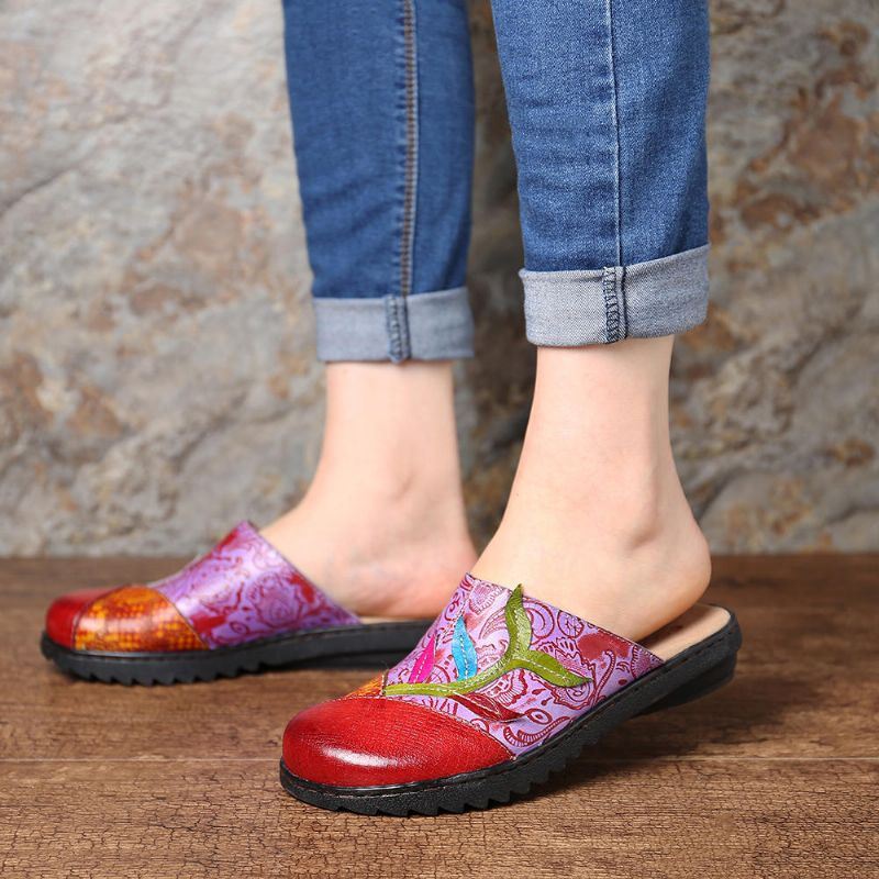 Handgemaakte Platte Platte Sandalen Van Echt Leer Voor Dames