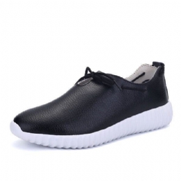 Casual Damesschoenen Met Veters Zacht Leer Ademende Platte Loafers In Pure Kleuren