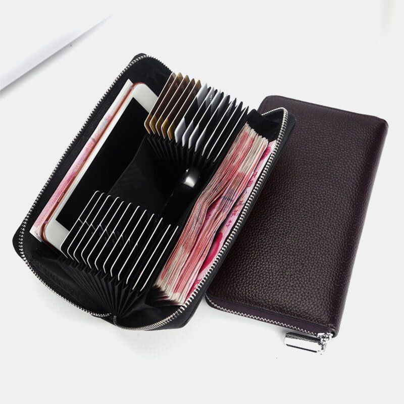 Heren Lederen Multi-kaartsleuven Telefoon Tas Sleutel Case Geld Clip Portemonnee