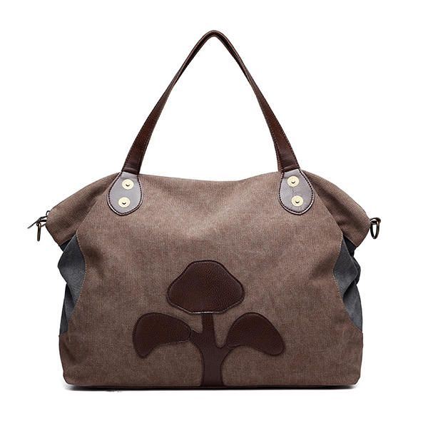 Grote Capaciteit Dames Canvas Patchwork Bloempatroon Casual Handtas